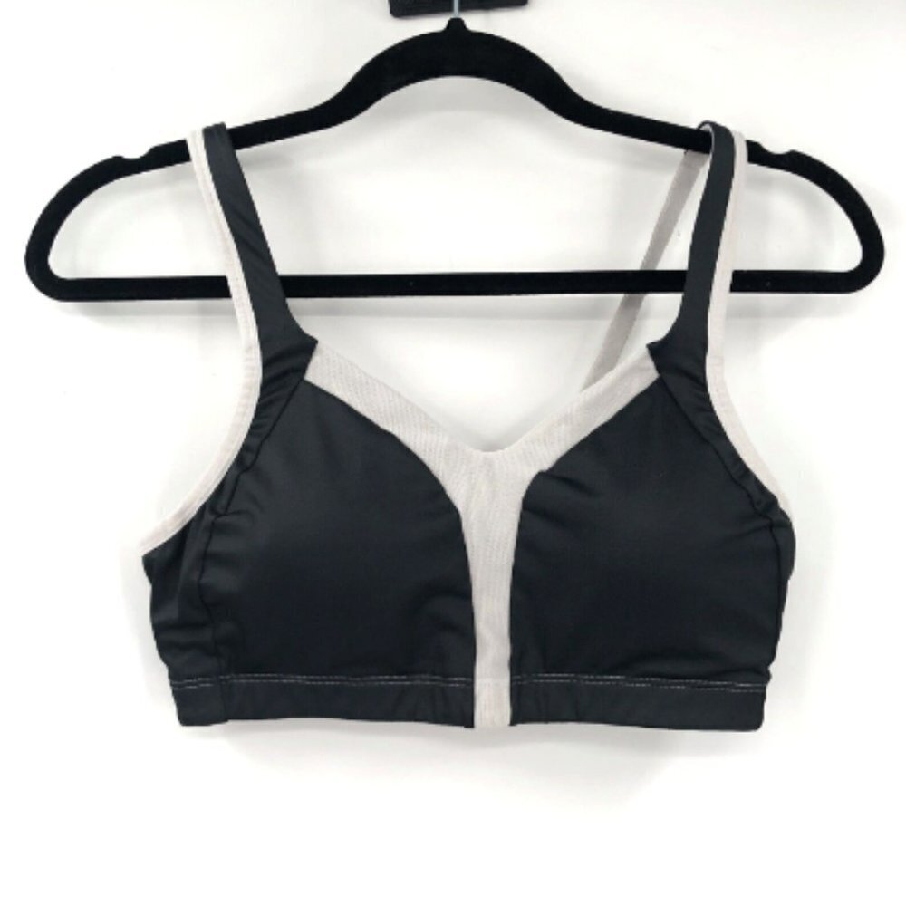 MOVING COMFORT Vero Sports Bra L Black 36A 36B 38A Grey Adjustable Straps Women
